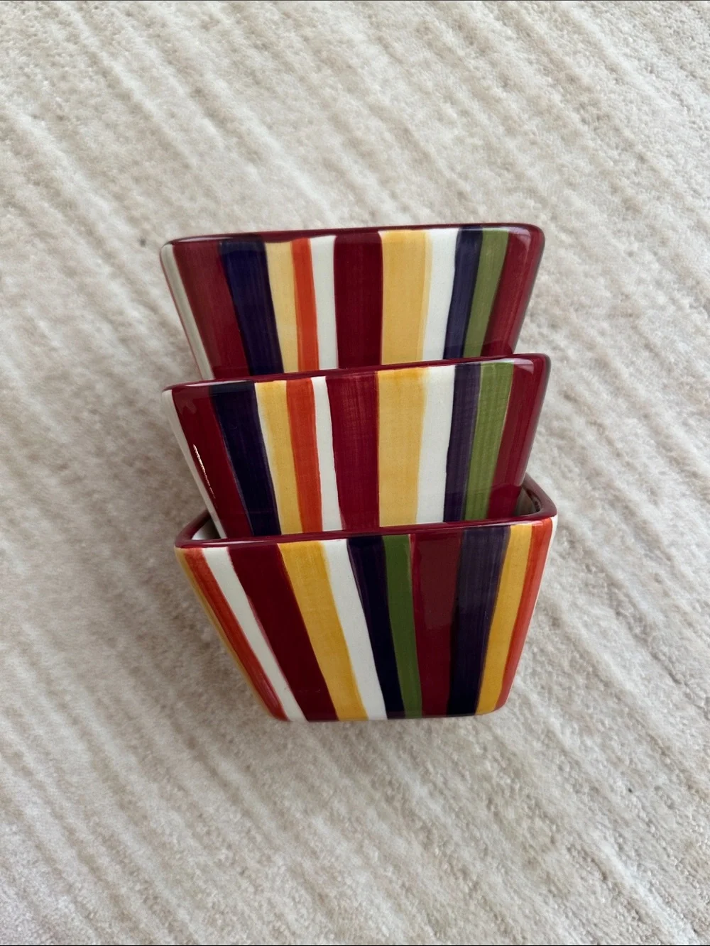 Set of 3 PAMPERED CHEF Simple Additions Stripes Square Bowls Entertaining